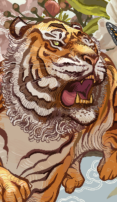 Rolgordijn voor het raam Tijger in bloemen