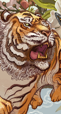 Rolgordijn voor het raam Tijger in bloemen