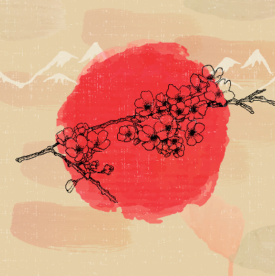 Rolgordijn voor het raam Bloemen in een rode cirkel