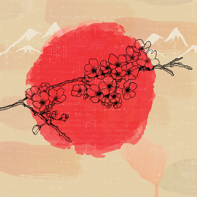 Rolgordijn voor het raam Bloemen in een rode cirkel