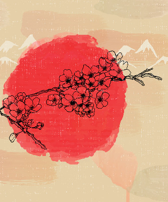 Rolgordijn voor het raam Bloemen in een rode cirkel