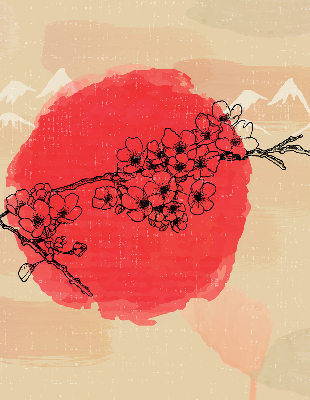 Rolgordijn voor het raam Bloemen in een rode cirkel