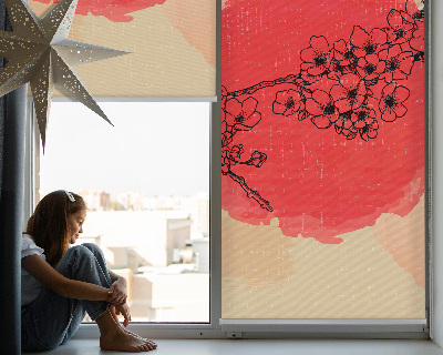 Rolgordijn voor het raam Bloemen in een rode cirkel