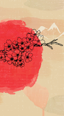 Rolgordijn voor het raam Bloemen in een rode cirkel