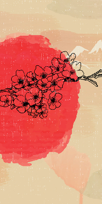 Rolgordijn voor het raam Bloemen in een rode cirkel