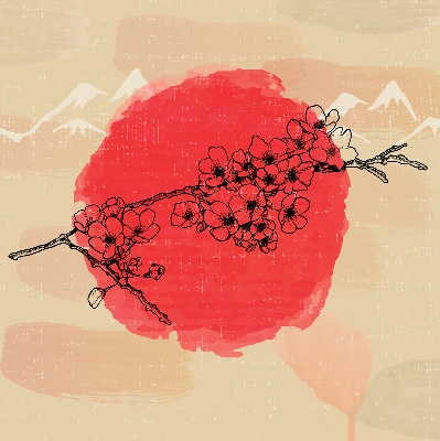 Rolgordijn voor het raam Bloemen in een rode cirkel