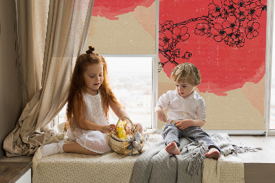 Rolgordijn voor het raam Bloemen in een rode cirkel