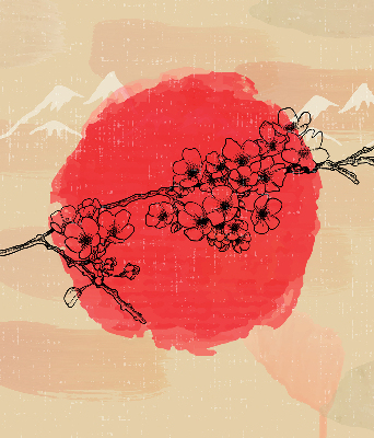 Rolgordijn voor het raam Bloemen in een rode cirkel