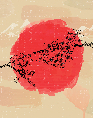 Rolgordijn voor het raam Bloemen in een rode cirkel