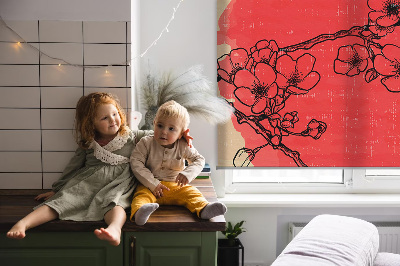 Rolgordijn voor het raam Bloemen in een rode cirkel