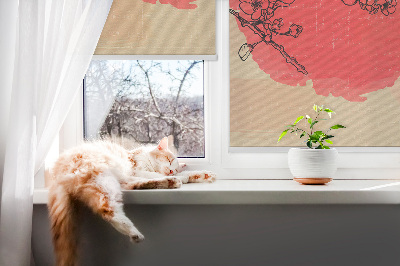 Rolgordijn voor het raam Bloemen in een rode cirkel