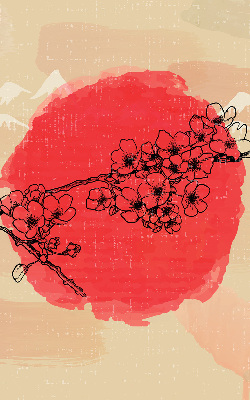 Rolgordijn voor het raam Bloemen in een rode cirkel