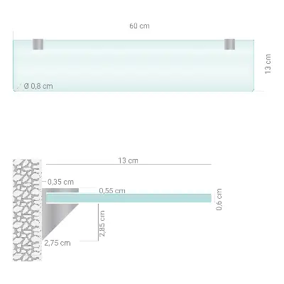 Glazen legplank voor de badkamer, halfdoorzichtig