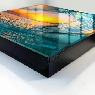 Wanddecoratie van een golf bij zonsondergang