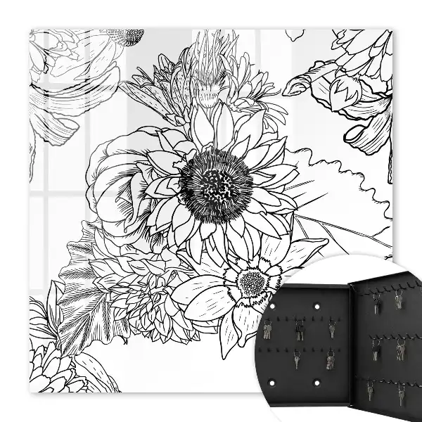 Zwart-witte lijntekening van bloemen