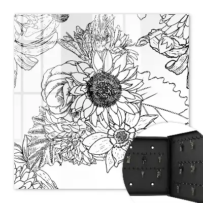 Zwart-witte lijntekening van bloemen