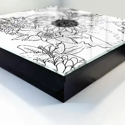 Zwart-witte lijntekening van bloemen