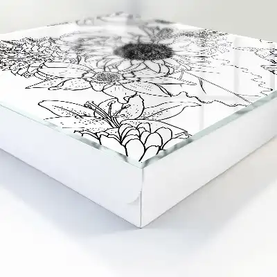 Zwart-witte lijntekening van bloemen