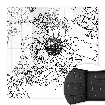 Zwart-witte lijntekening van bloemen