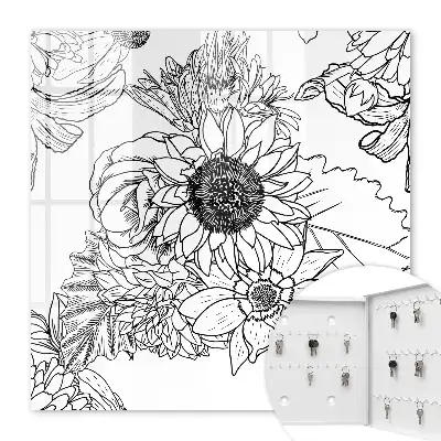 Zwart-witte lijntekening van bloemen