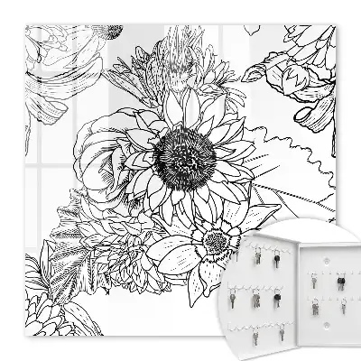Zwart-witte lijntekening van bloemen