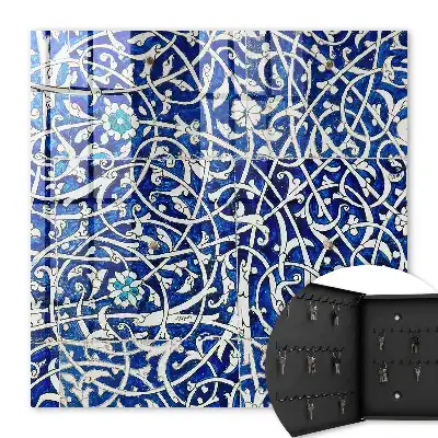 Behang met blauw arabeskpatroon