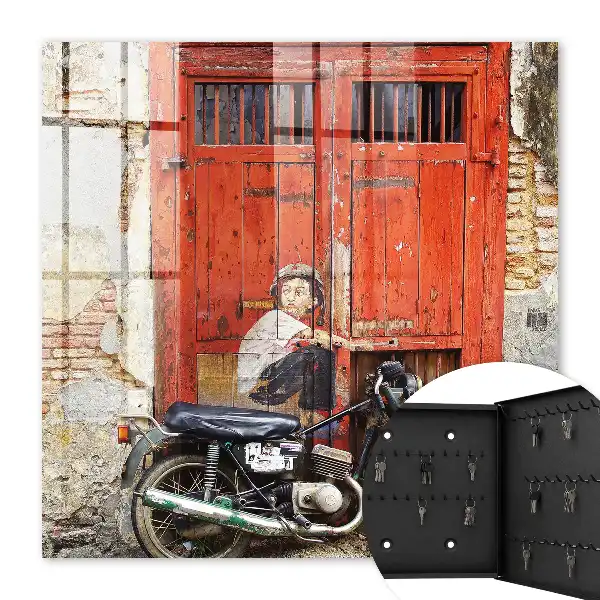 Schilderij van straatkunst met een motorfiets
