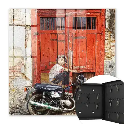 Schilderij van straatkunst met een motorfiets