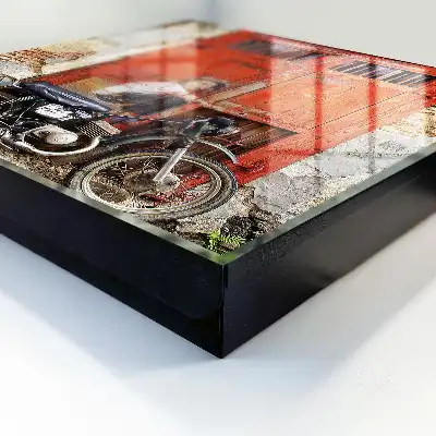 Schilderij van straatkunst met een motorfiets