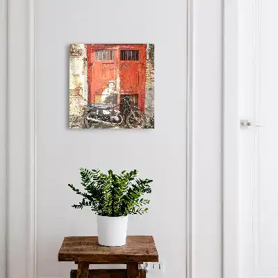 Schilderij van straatkunst met een motorfiets