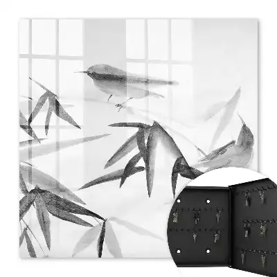 Natuurlijke wanddecoratie met bamboe en vogels