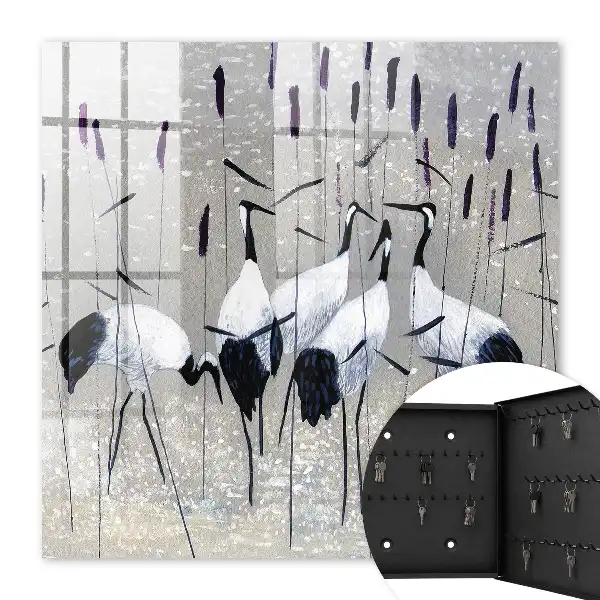 Kraanvogels en riet in een pastelkleurig landschap