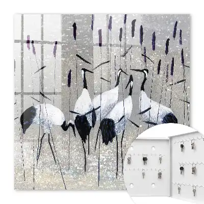 Kraanvogels en riet in een pastelkleurig landschap