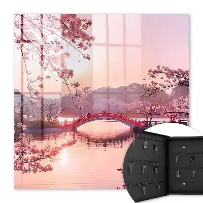 Lentebrug met kersenbomen en zon