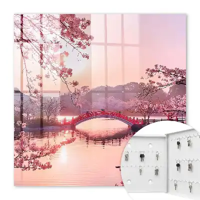 Lentebrug met kersenbomen en zon