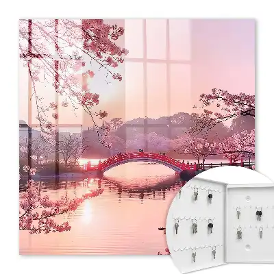 Lentebrug met kersenbomen en zon