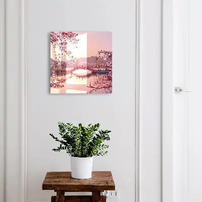 Lentebrug met kersenbomen en zon