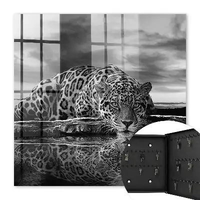 Jaguars in het water zwart-wit contrast