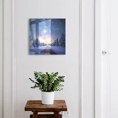 Sterren aan de overkant van de weg in het winterbos