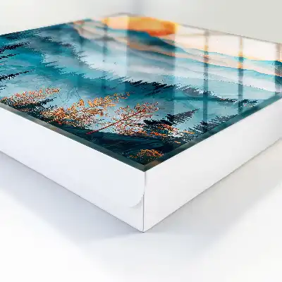 Muurdecoratie van een zonsondergang in de bergen