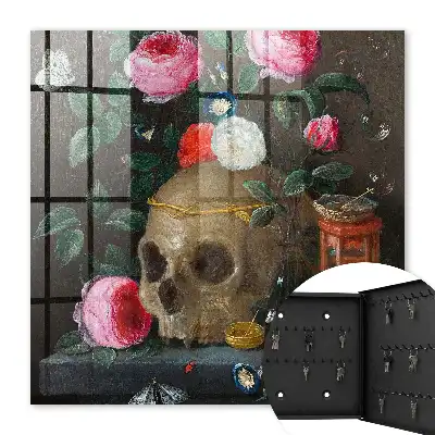 Schedel met bloemen als evenwichtige compositie