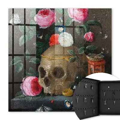 Schedel met bloemen als evenwichtige compositie