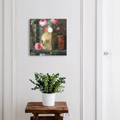 Schedel met bloemen als evenwichtige compositie