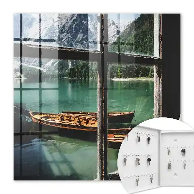 Meer, bergen, boten, raam