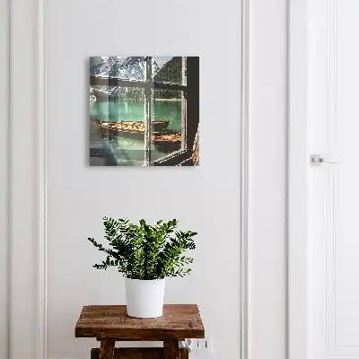 Meer, bergen, boten, raam
