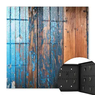 Houtstructuur met blauwe verf