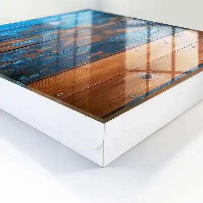 Houtstructuur met blauwe verf