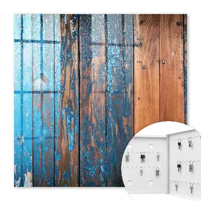 Houtstructuur met blauwe verf
