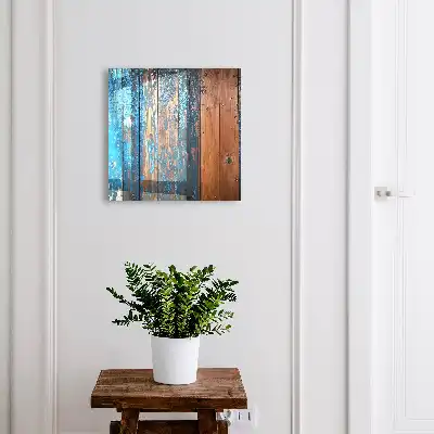 Houtstructuur met blauwe verf