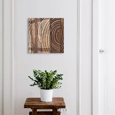 Houten wanddecoratie met golvend patroon in warme tinten